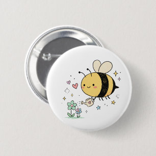 Cute Waggle Dance  Kawaii Bee Illustration 6 Cm Round Badge