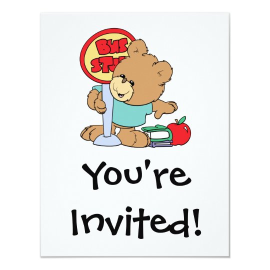 cute waiting at the bus stop school bear card