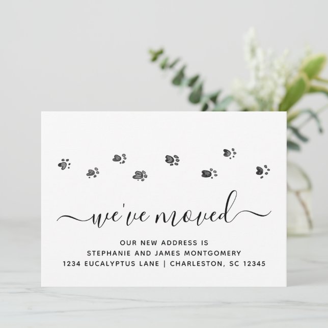 Cute Walking Paw Prints Moving Announcement Card (Standing Front)