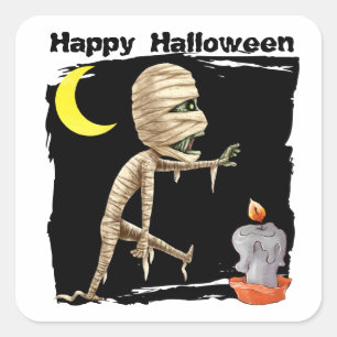 Cute Walking Zombie Kids Halloween Square Sticker