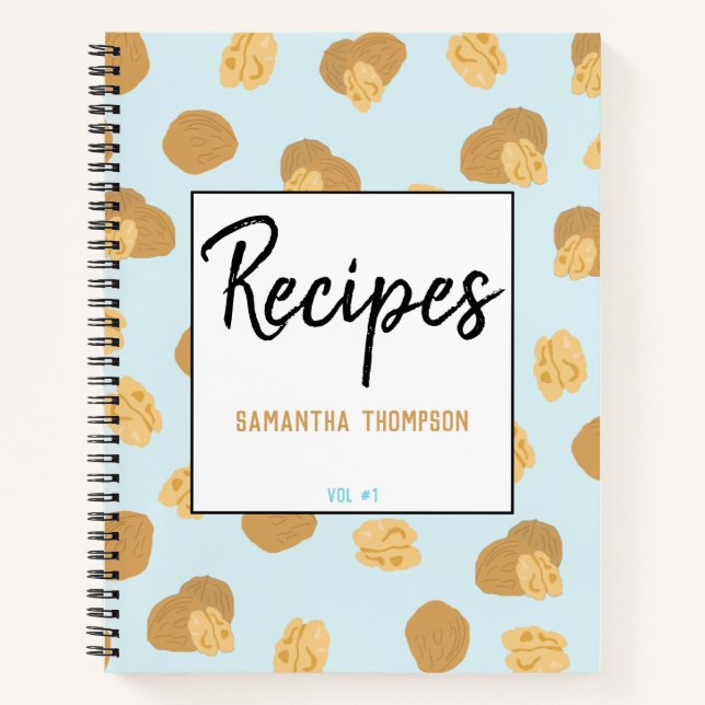Cute Walnuts Nut Pattern Custom Recipe Cookbook Notebook (Front)