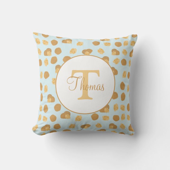 Cute Walnuts Nut Pattern Monogram Cushion (Front)