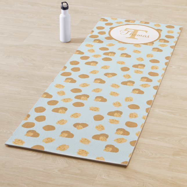 Cute Walnuts Nut Pattern Monogram Yoga Mat (In Situ)