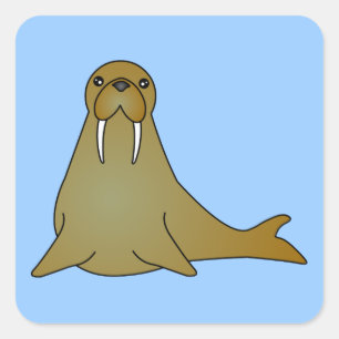 Cute Walrus Cartoon Square Sticker