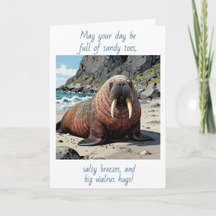 Cute Walrus on a Sandy Beach   Thinking of You Card
