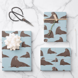 Cute Walrus Pattern Wrapping Paper Sheet