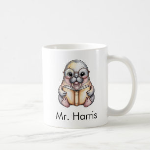 Cute Walrus Reading Book Custom Coffee Mug