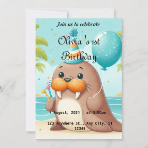 Cute Walrus Themed 1st Birthday Invite