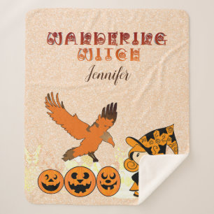 Cute Wandering Little Witch Jack Cobweb Typography Sherpa Blanket