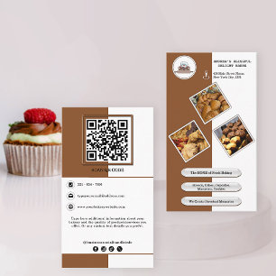 Cute Warm Brown Bakery Add QR Code Branding Design Business Card