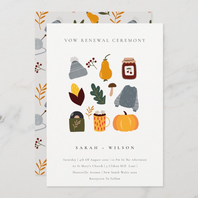Cute Warm Cosy Autumn Essential Vow Renewal Invite (Front/Back)