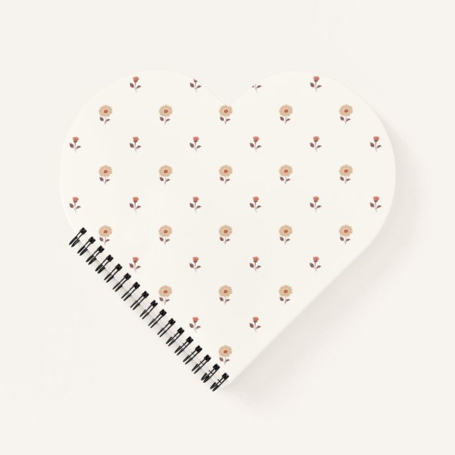 Cute Warm Neutral Ditsy Blossom Heart Shaped Notebook (Front)