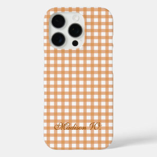 Cute Warm Orange Gingham Pattern iPhone 16 Pro Case