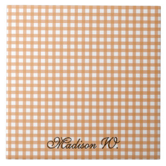 Cute Warm Orange Gingham Pattern Ceramic Tile