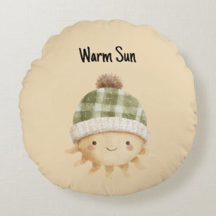 Cute Warm Sun Wearing Hat Round Cushion