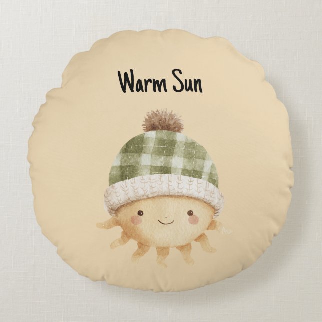 Cute Warm Sun Wearing Hat Round Cushion (Front)
