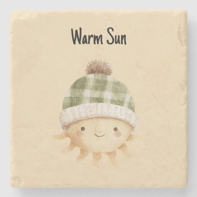 Cute Warm Sun Wearing Hat Stone Coaster (Front)