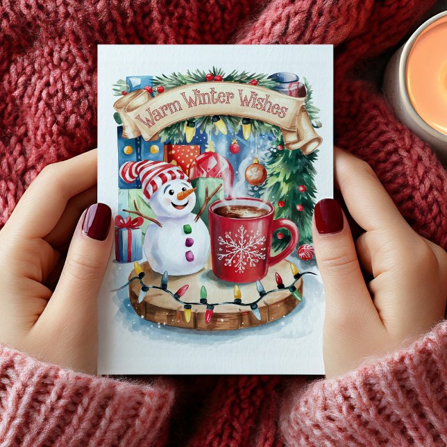 Cute Warm Winter Wishes Snowman Christmas Card (Creator Uploaded)