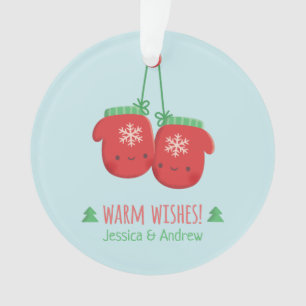 Cute Warm Wishes Christmas Mittens Couple Ornament