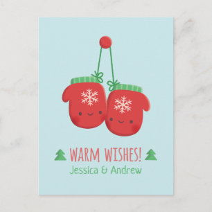 Cute Warm Wishes Christmas Mittens Couple Postcard