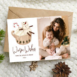 Cute Warm Wishes Hot Cocoa Photo Holiday Card<br><div class="desc">Cute Christmas card featuring an illustration of a marshmallow snowman sitting on top of a cup of hot cocoa with a candy cane. "Warm Wishes", or a greeting of your choice, is displayed in a brown handwritten script. Personalize the front of the warm wishes Christmas card by adding your family...</div>