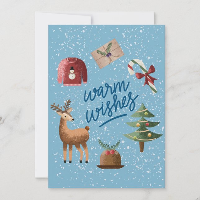 Cute Warm Wishes Snowy Christmas Holiday Card (Front)