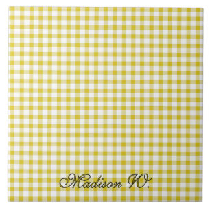 Cute Warm Yellow Gingham Pattern Ceramic Tile