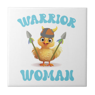 Cute Warrior Woman Viking Chicken Ceramic Tile