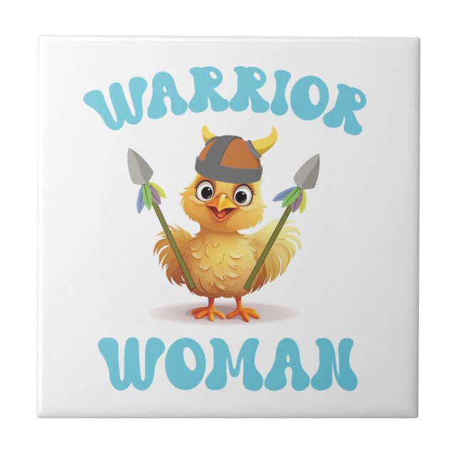 Cute Warrior Woman Viking Chicken Ceramic Tile (Front)
