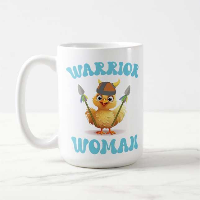 Cute Warrior Woman Viking Chicken Coffee Mug (Left)