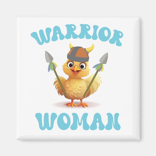 Cute Warrior Woman Viking Chicken Magnet (Front)