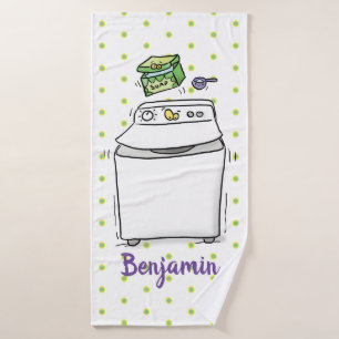 Cute washing machine laundry cartoon illustration bath towel set