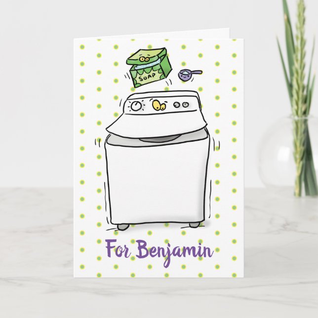 Cute washing machine laundry cartoon illustration card (Front)