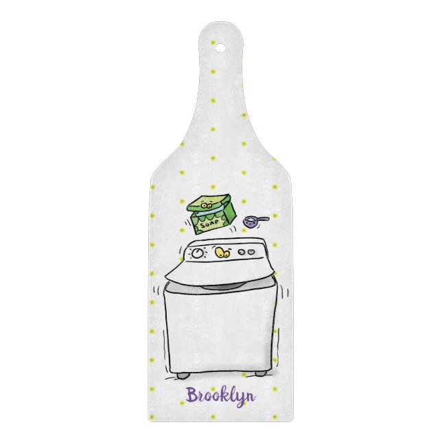 Cute washing machine laundry cartoon illustration cutting board (Front)