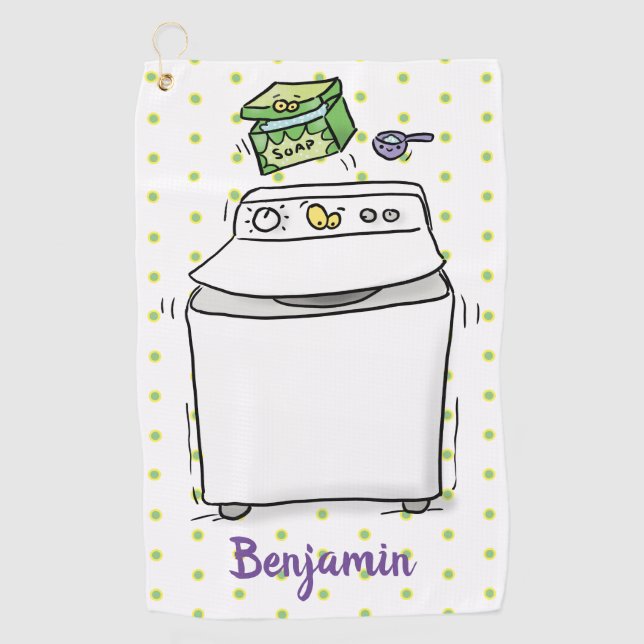 Cute washing machine laundry cartoon illustration  golf towel (Front)