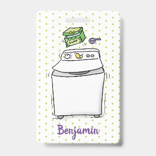 Cute washing machine laundry cartoon illustration ID badge