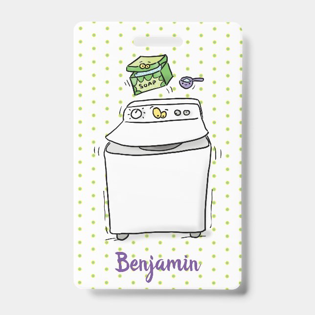 Cute washing machine laundry cartoon illustration ID badge (Front)