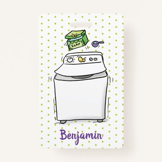 Cute washing machine laundry cartoon illustration ID badge (Front)