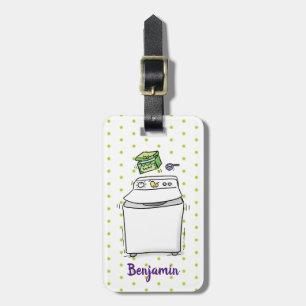 Cute washing machine laundry cartoon illustration luggage tag