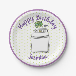 Cute washing machine laundry cartoon illustration paper plate
