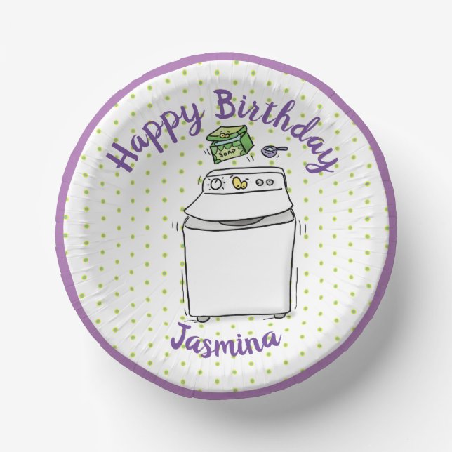 Cute washing machine laundry cartoon illustration paper plate (Front)
