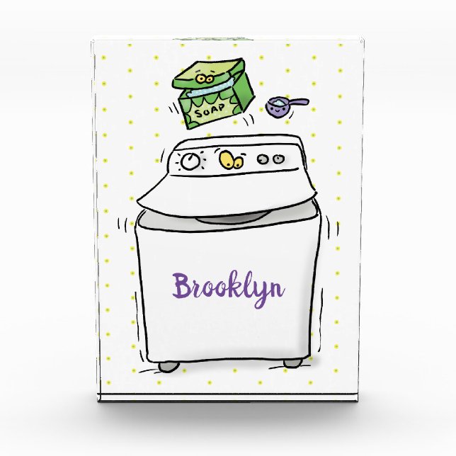 Cute washing machine laundry cartoon illustration photo block (Front)