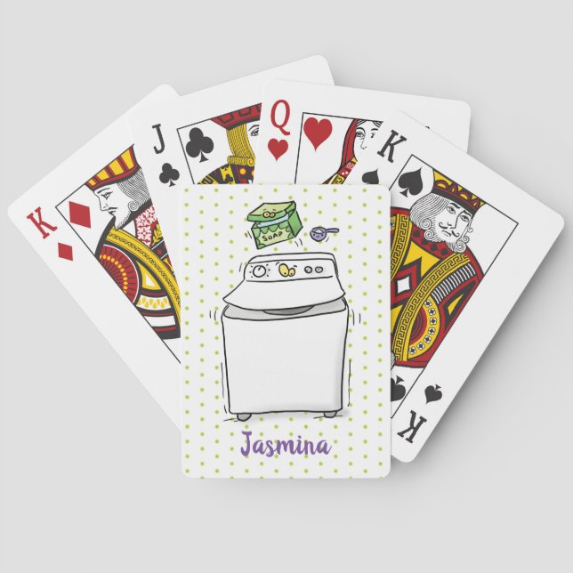 Cute washing machine laundry cartoon illustration playing cards (Back)