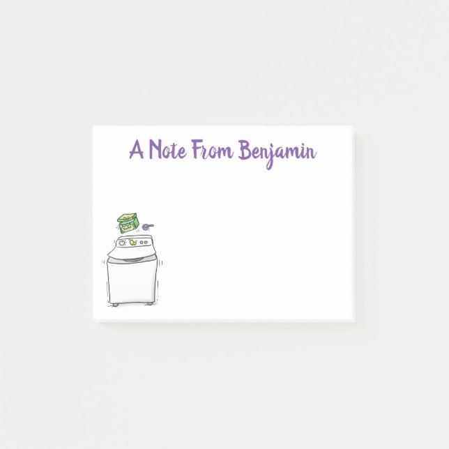 Cute washing machine laundry cartoon illustration post-it notes (Front)