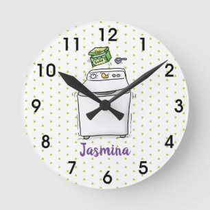 Cute washing machine laundry cartoon illustration round clock