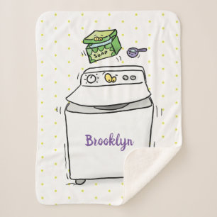 Cute washing machine laundry cartoon illustration sherpa blanket