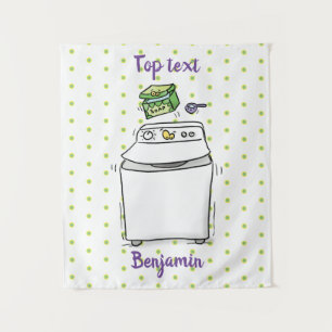 Cute washing machine laundry cartoon illustration tapestry