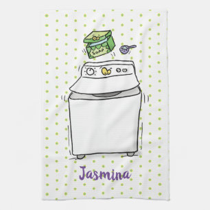 Cute washing machine laundry cartoon illustration tea towel