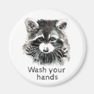 Cute Washroom Wash your Hands Racoon Animal Art Magnet