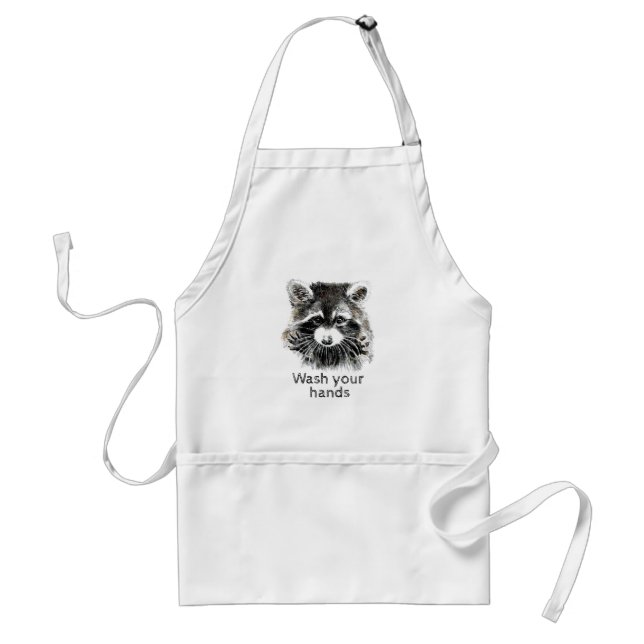 Cute Washroom Wash your Hands Racoon Animal Art Standard Apron (Front)